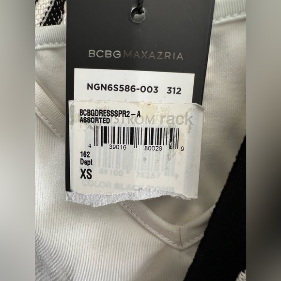 NWT BCBG Max Azria Silk with white linen dress Blue Black and white - Picture 5 of 6